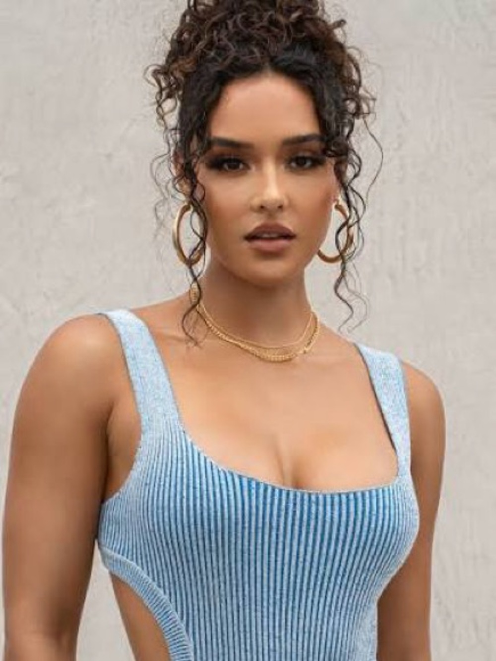 JLUXLABEL Deanna Denim/White Ribbed One-Piece Bodysuit